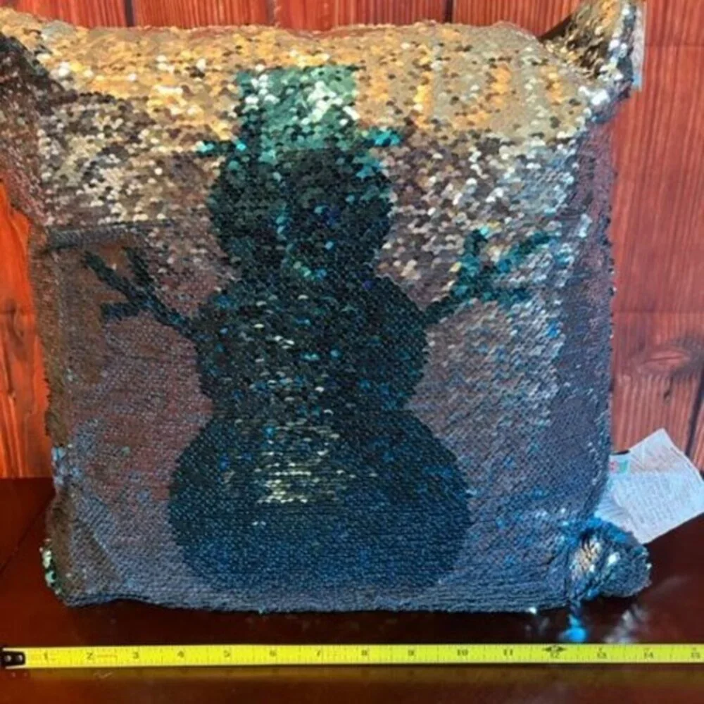 DEI Christmas Morning Reversible Sequin Snowman Pillow‎ 15x15 polyester fiber